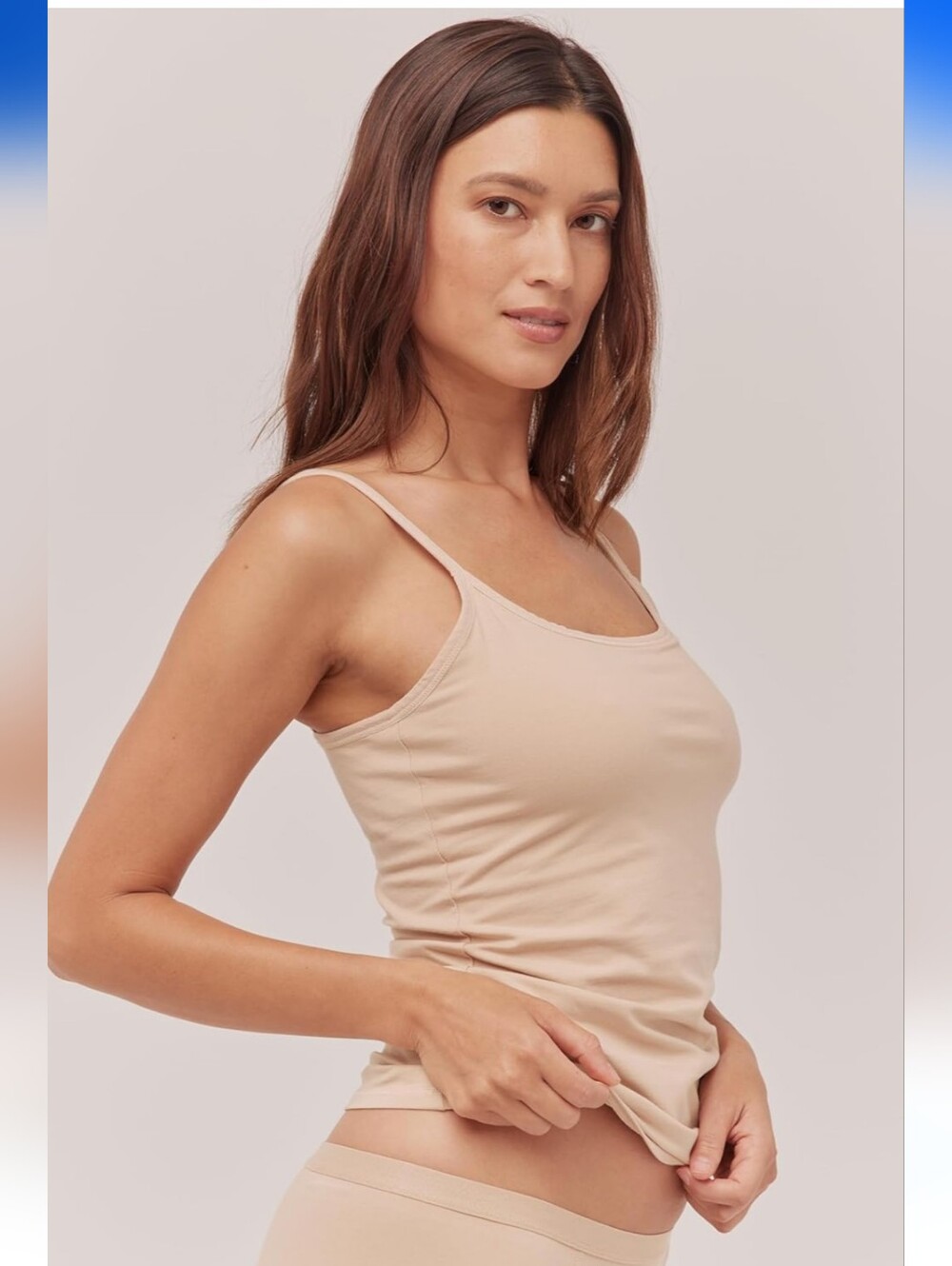 Pact Womens Organic Cotton Camisole Tank Top Size Medium Beige Shelf Bra